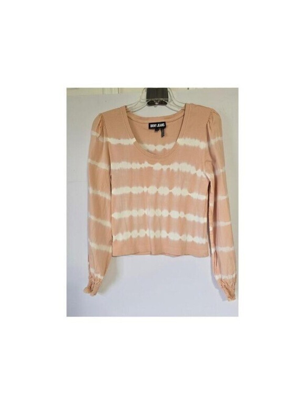 DKNY JEANS Women's Tie Dye Cropped Long Sleeve Top Peach White Size L